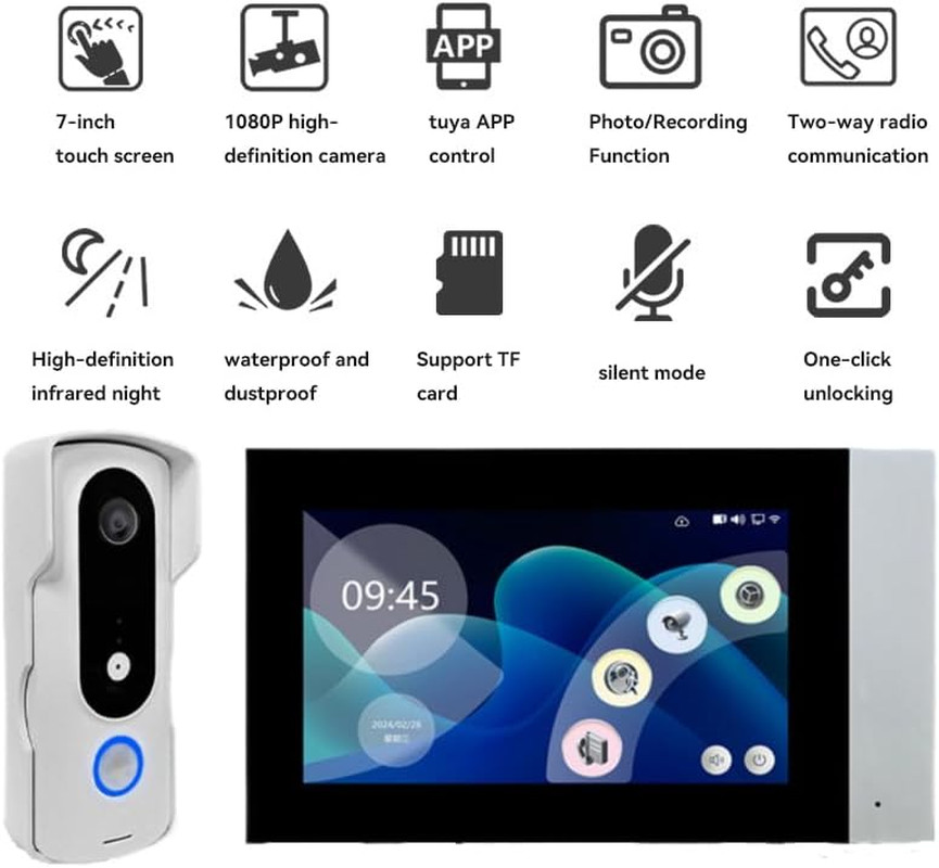 Wired 7-Inch Smart Video Doorbell with Touchscreen Chime | 2K Head-To-Toe View |