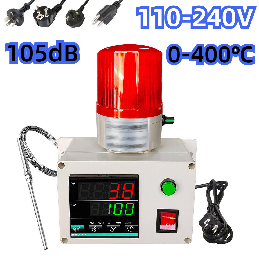 0‑400℃ 110-240V Intelligent Over Temperature Alarm Sensor Machine 105dB W/ Mute