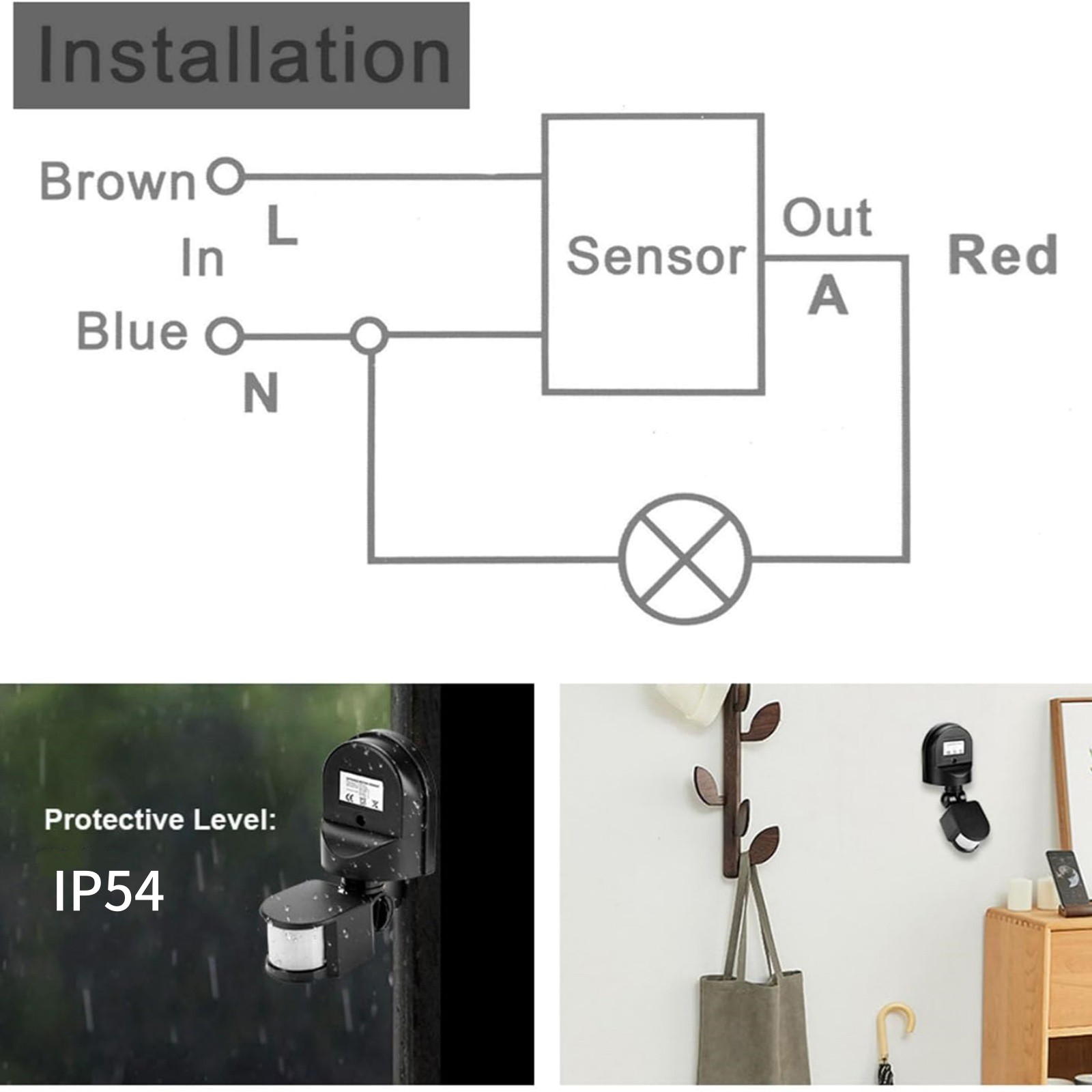 AC 85-265V Maintenance Motion Infrared Sensor Switch For Outdoor 180° Detection