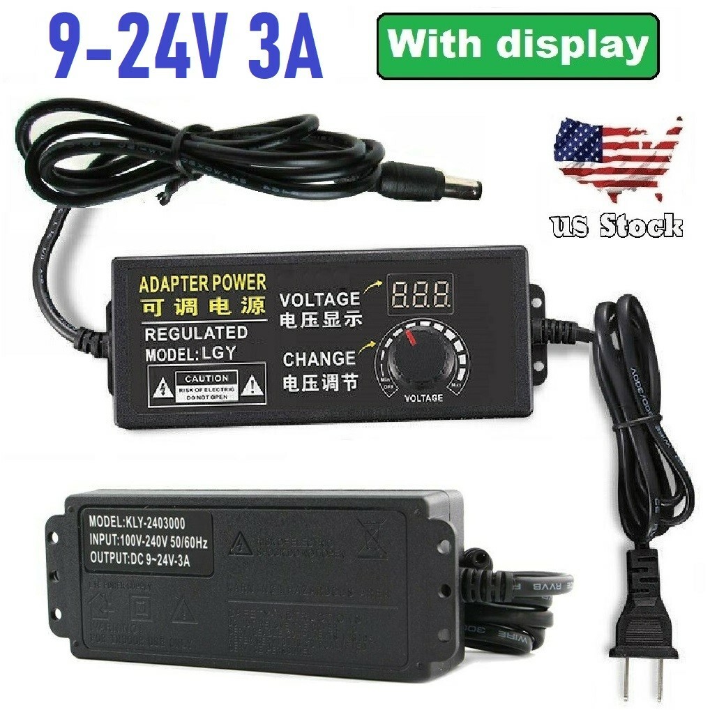 9-24V 3A 72W Supply AC/DC Adapter Switch Power Adjustable Display Power Charger