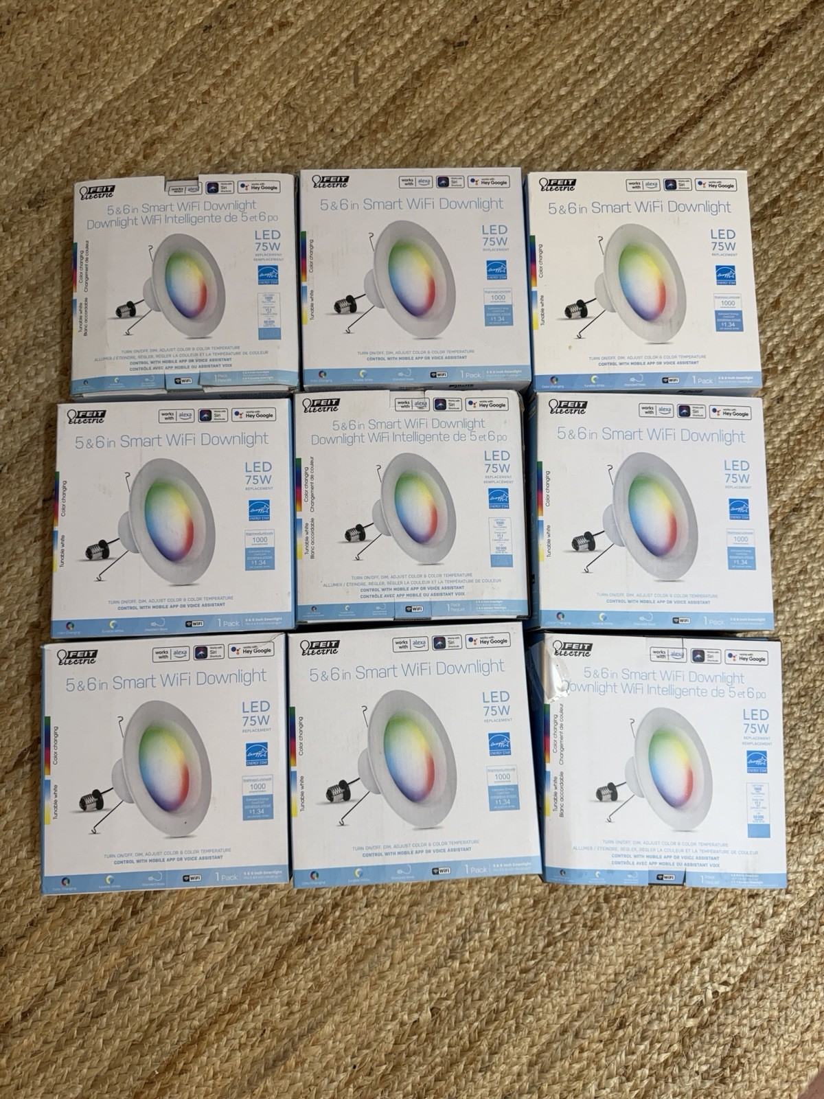 Lot Of 9 Feit Electric 5″ & 6″ Smart WiFi Downlight – NEW LED 75W Color Changing
