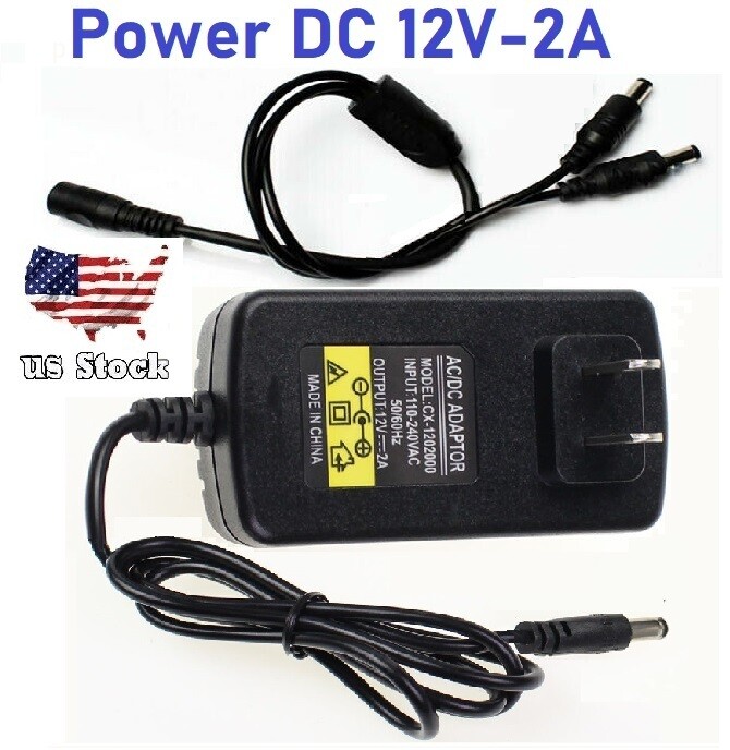 12V 2A AC / DC Power Supply Adapter for 100V-240V 50/60Hz Adapter+1to2 Splitter