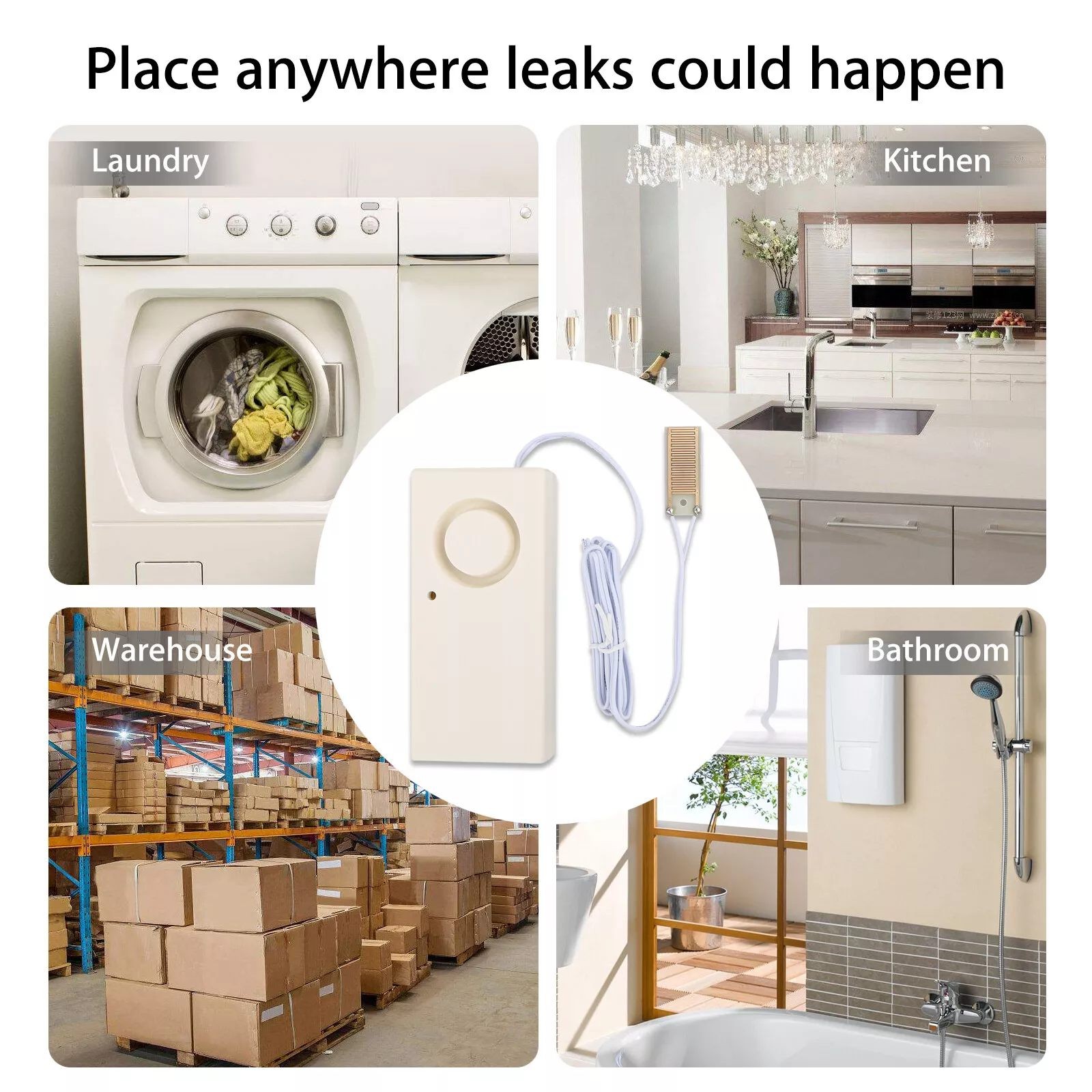 New Water Leak Alarm Flood Level Overflow Detector Sensor Home Security Alert