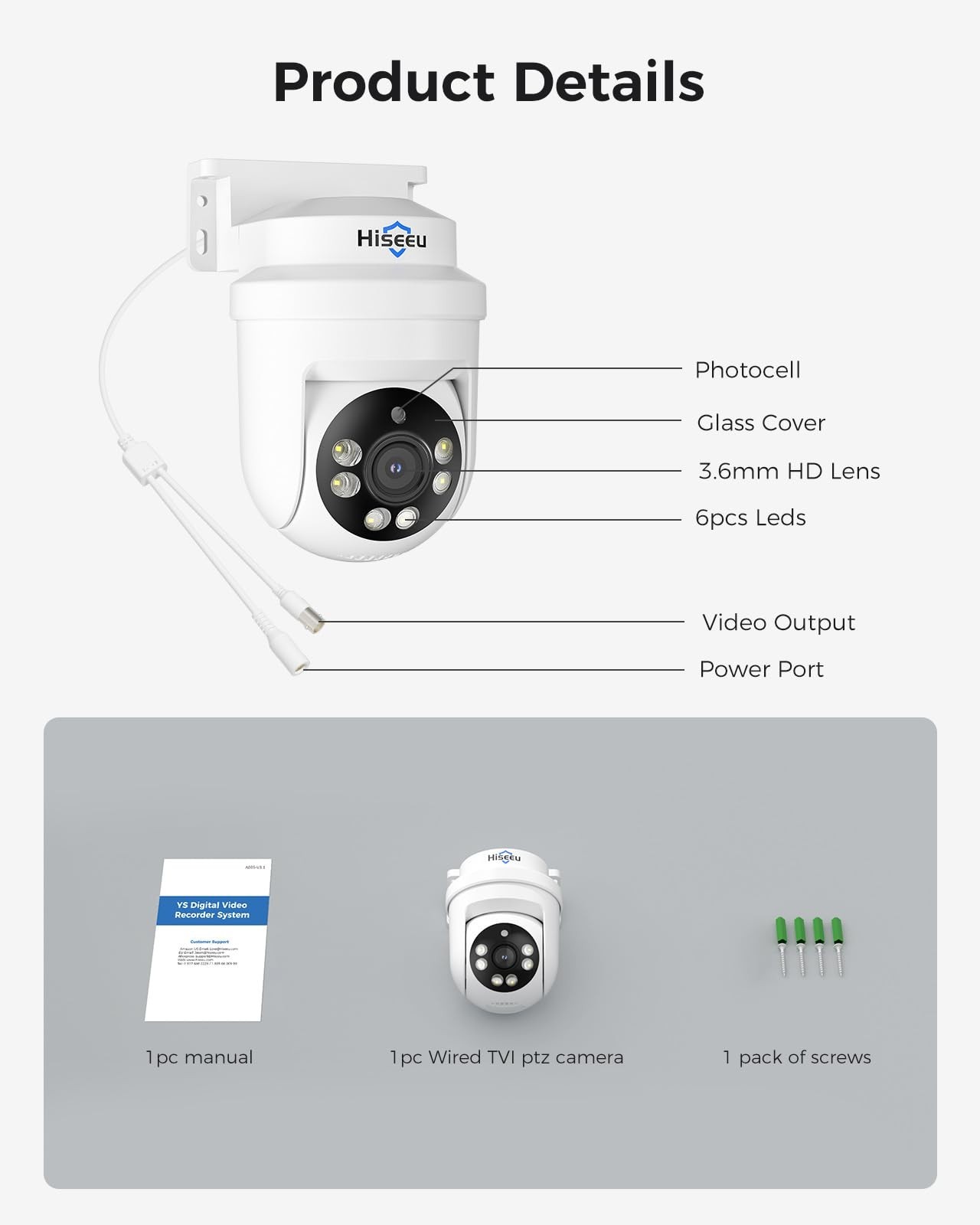 5MP HD-TVI Dome PTZ Security Camera, 355° Pan, 90° Tilt, 100ft IR Night Vision,