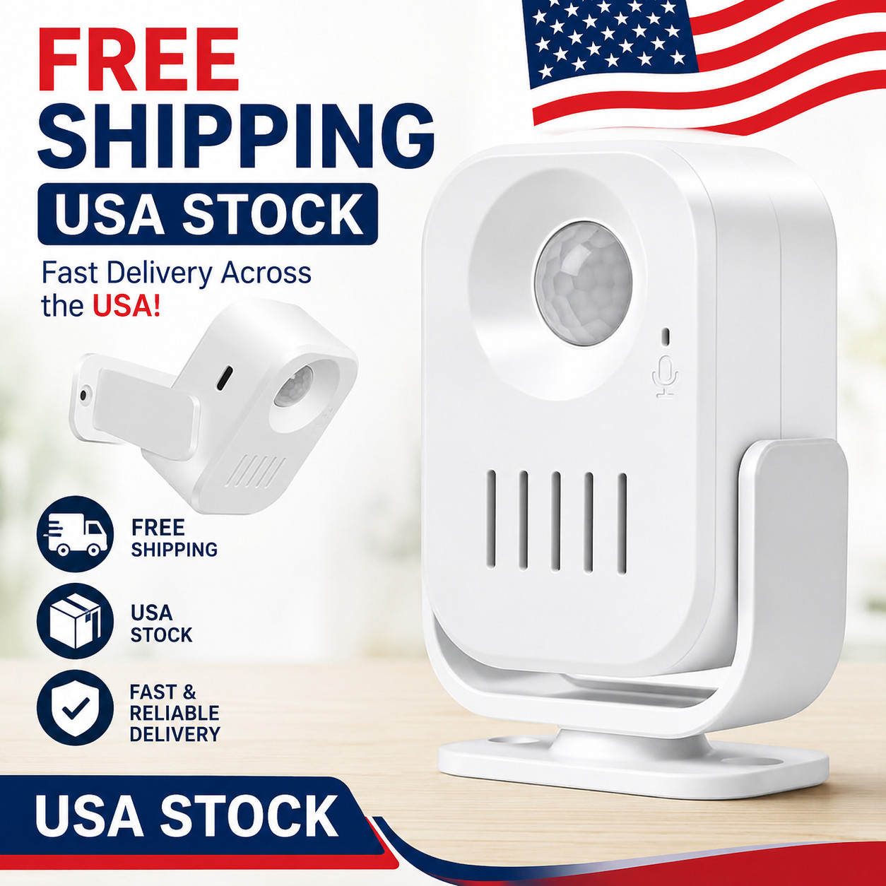 Motion Sensor Alarm with 20s Custom Voice Recording – 120dB Loud Indoor 1 Sensor