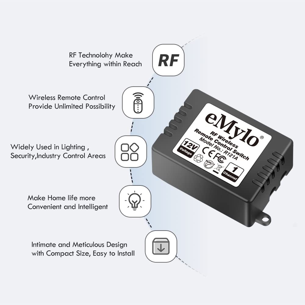 eMylo DC 12V 1 Channel 433Mhz RF Wireless Relay Remote Control Momentary Light