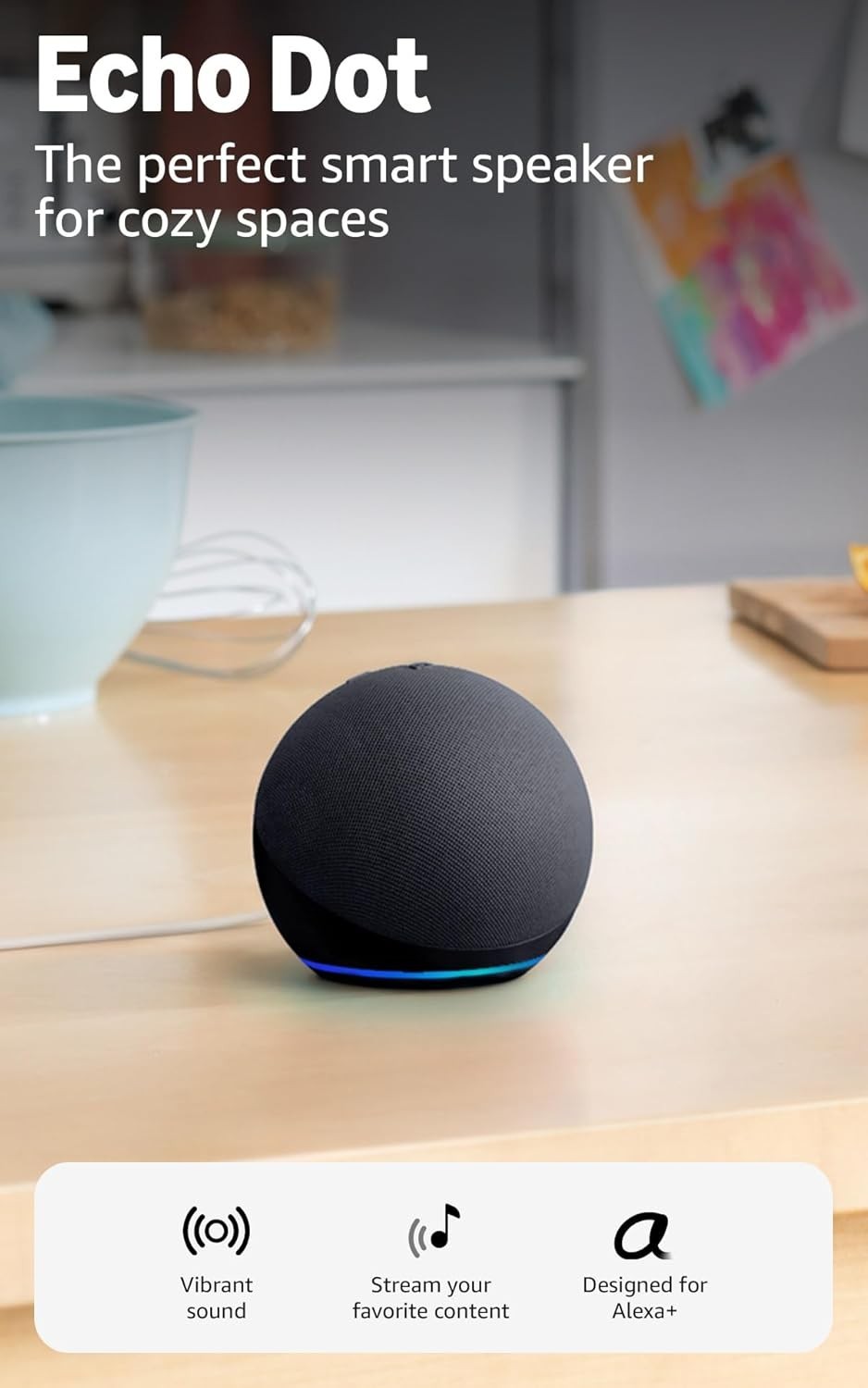 New Amazon Echo Dot 5th Gen (newest model) Bigger Vibrant Sound, Routines, Alexa