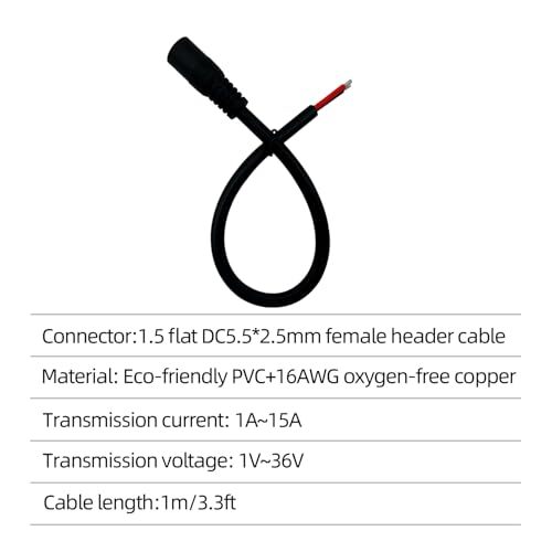 3pcs 0.8ft 5.5×2.5mm Single Female with Pigtail Bare Wire Open End 16AWG Powe…