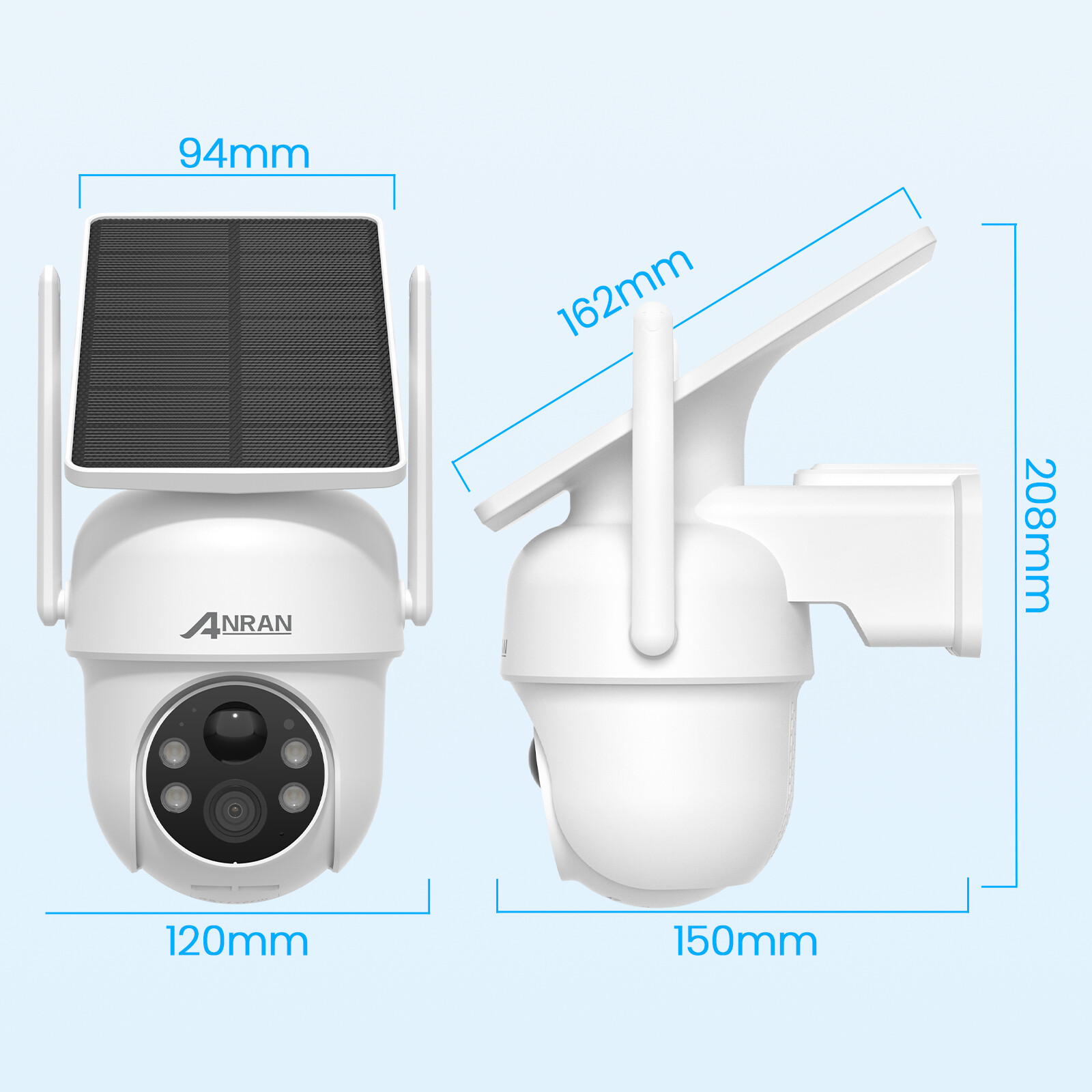 ANRAN 4 Pack Security Camera Wireless Outdoor 5MP 360° PTZ Camera Solar Powered
