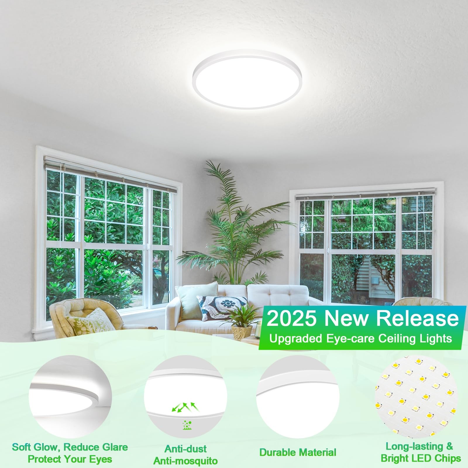 12 Inch 3200LM Dimmable LED Flush Mount Ceiling 12 Inch-2 Packs, White