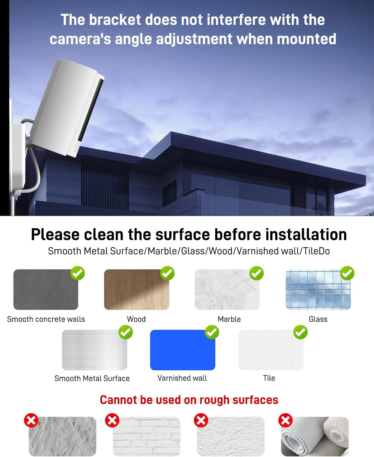 No Drill Ring Indoor Cam Adhesive Wall Mount Bracket, Strong Durable Adhesive