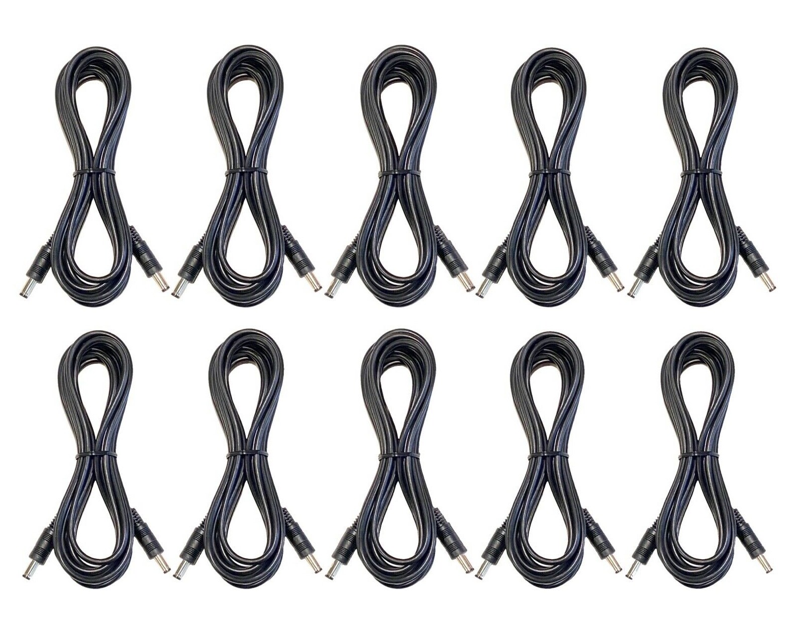 (10) Pack of 10ft DC Barrel Power Cables Male to Male 5.5mm X 2.1mm Plugs