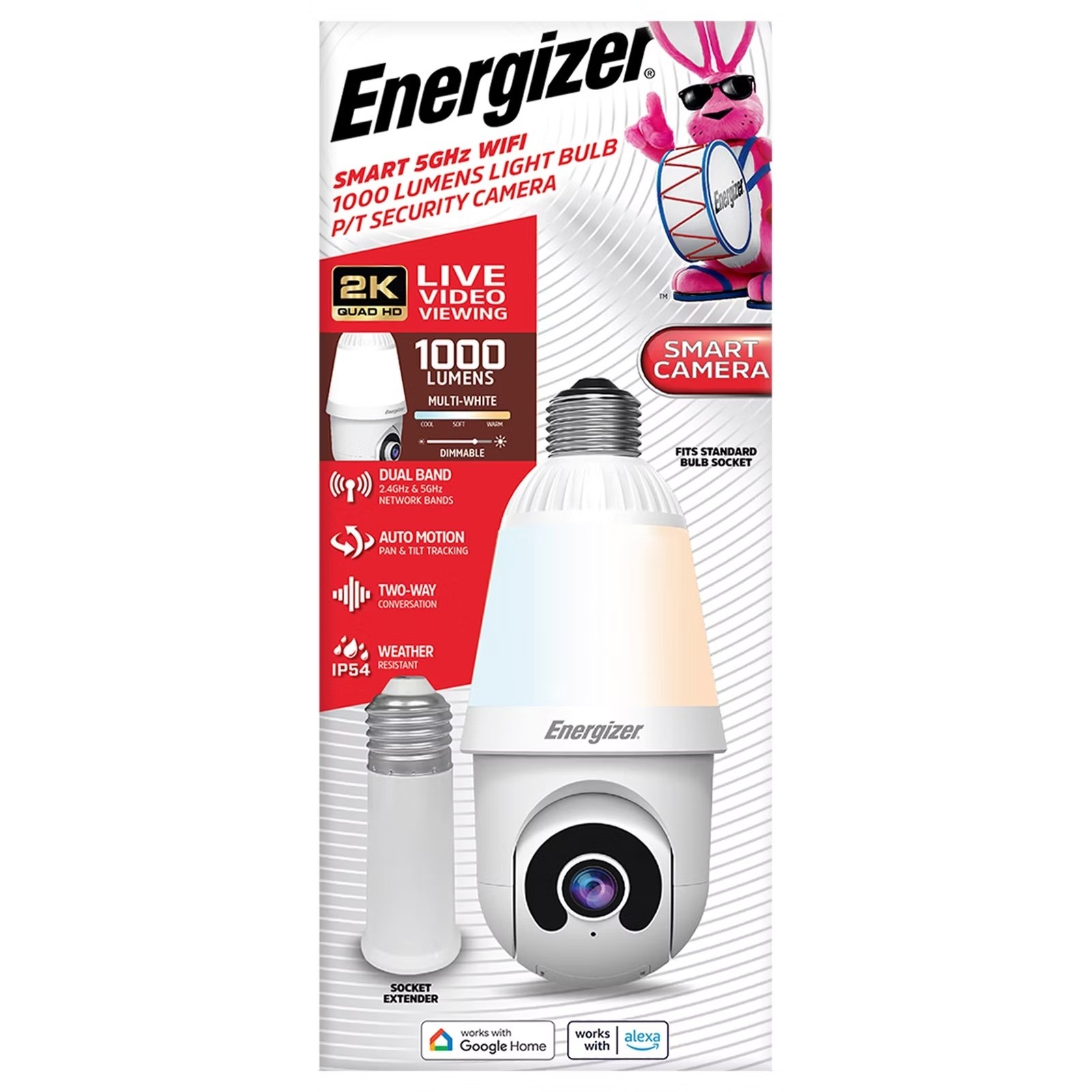 Energizer 1000 Lumens Light Bulb Camera, 2K Outdoor Smart Home Security Camera w
