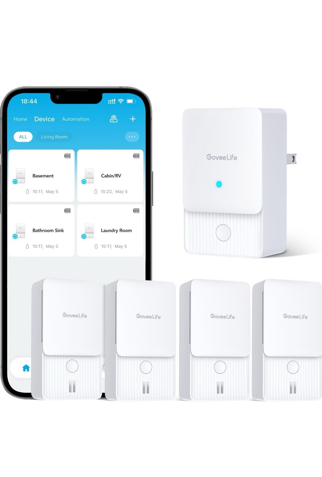 GoveeLife WiFi Water Ieak Detectors for Home, Smart Water Ieak Sensor 1+4 Pack