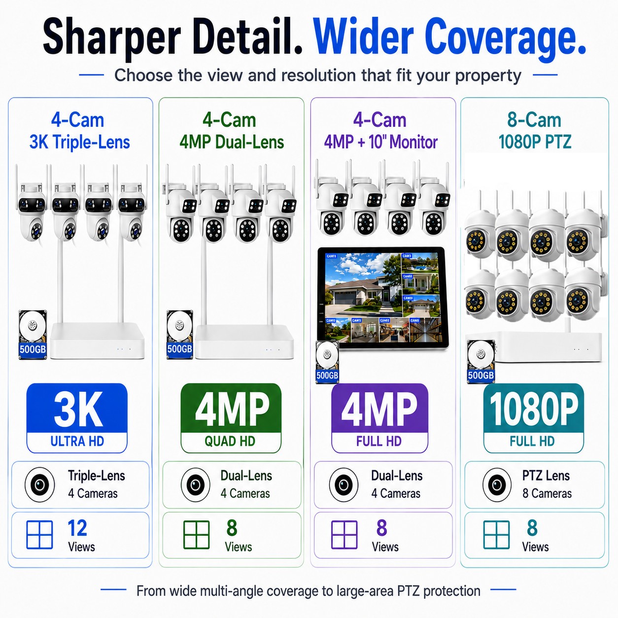 10CH Wireless Security Camera System Color Night NVR 2-Way Audio Smart Ai Detect