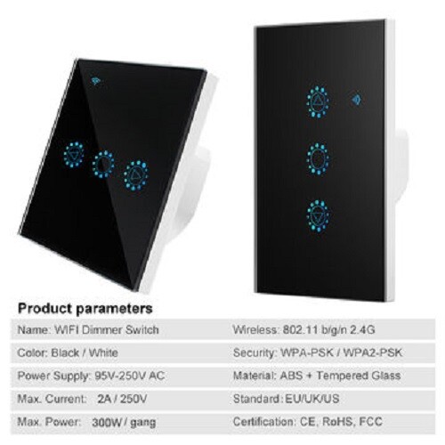 2.4GHz WiFi Wall Touch Smart Light Switch, Glass Panel, Remote Control