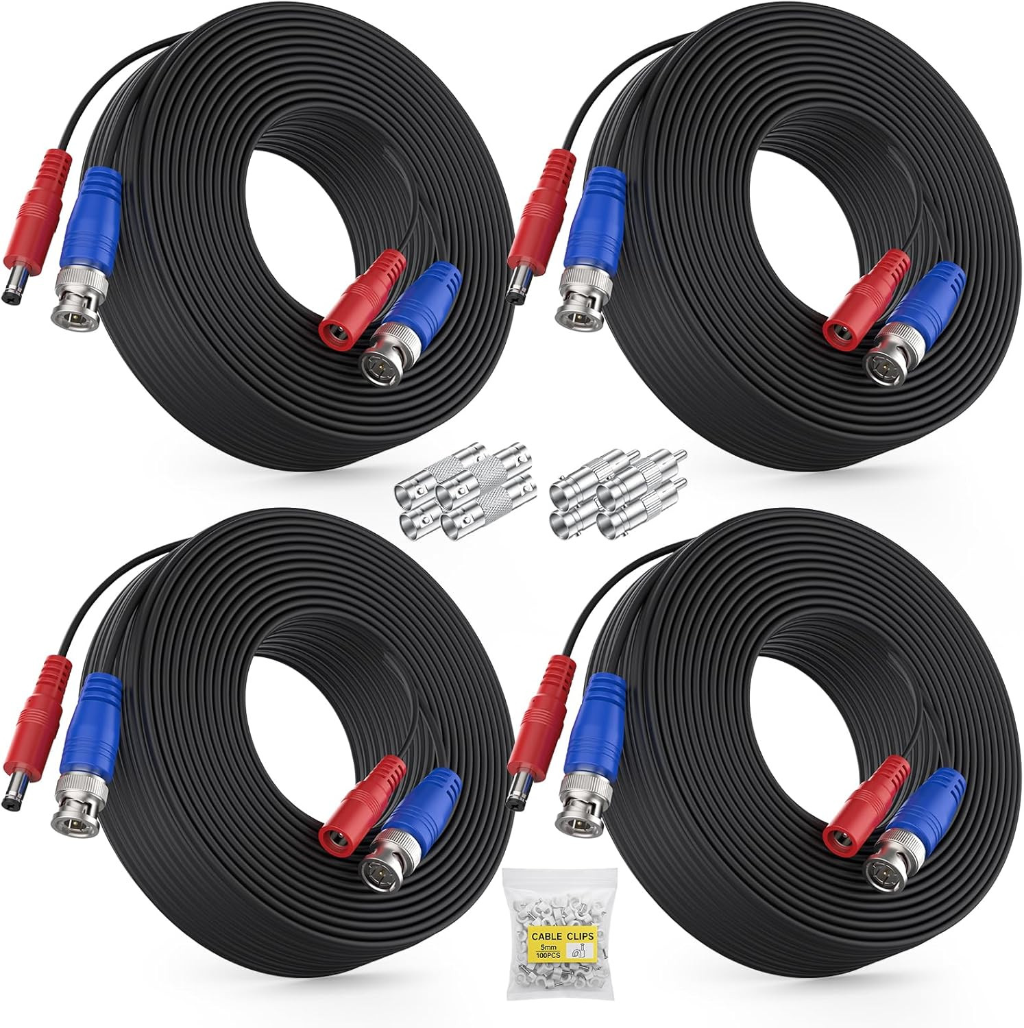 4 Pack 30M/100Ft All-In-One Video Power Cables, BNC Extension
