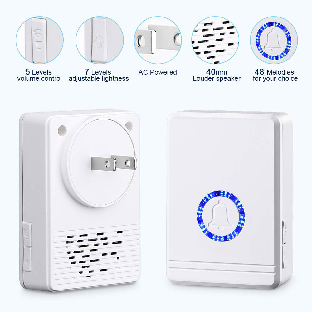 Door Open Sensor Chime 2 Magnetic Sensor Wireless Alarm 48 Chime 1300ft for Home