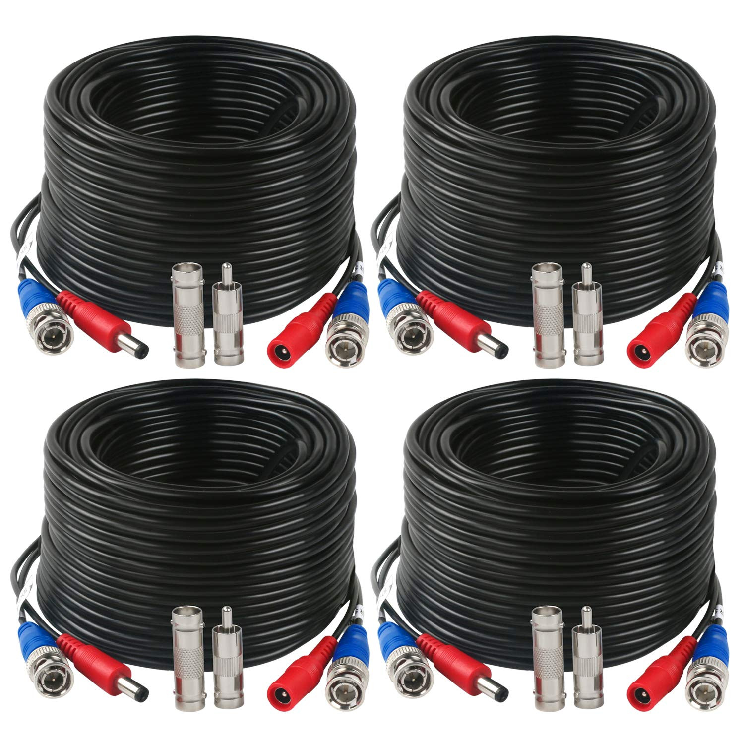 4 Pack 150 Feet BNC Video Power Cable Wire for CCTV Camera DVR Surveillance