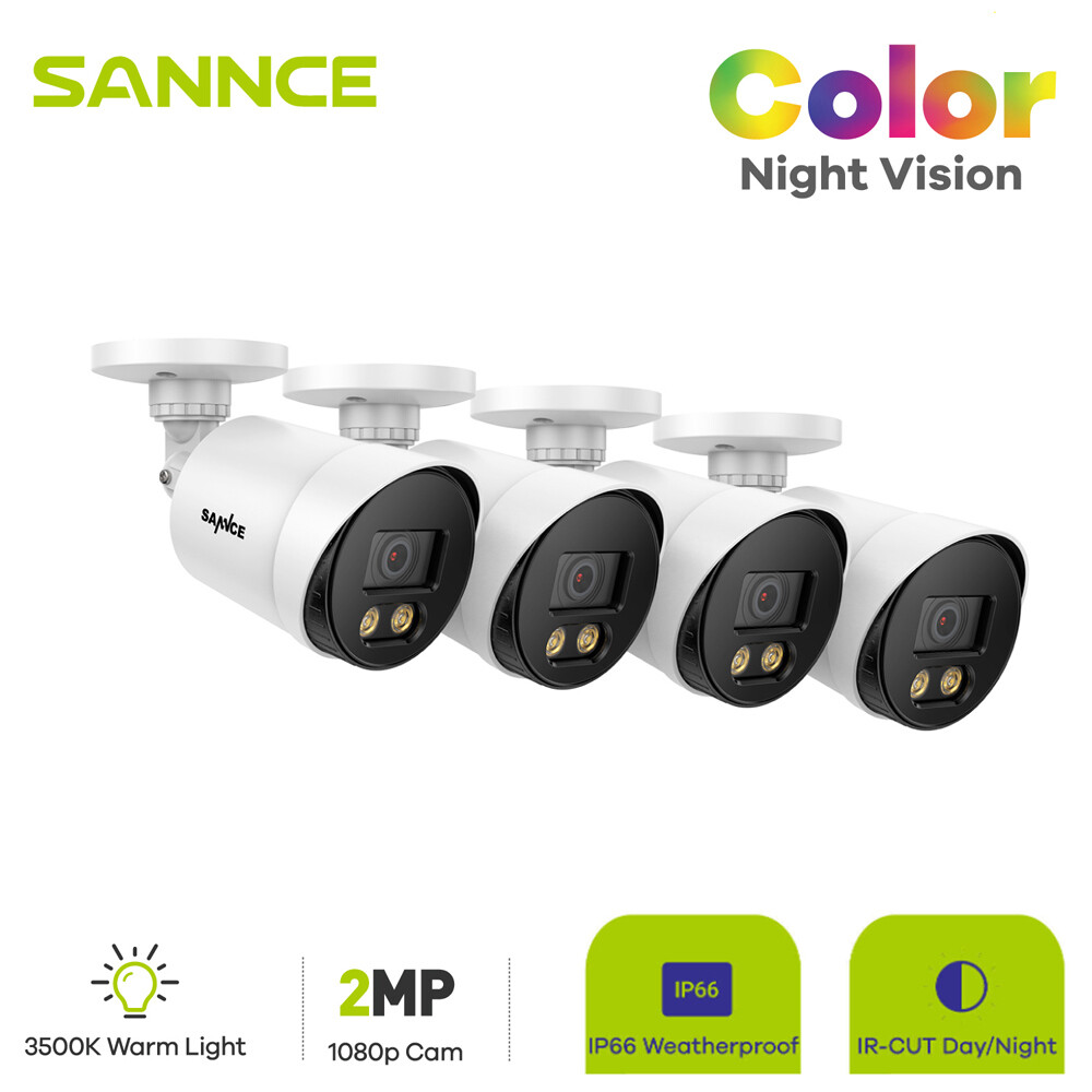 SANNCE 1/2/4PCS HD 1080P Full Color Night Vision Security Camera Warm LED Light