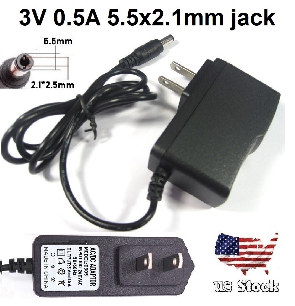 3V 0.5A 500mA AC Adapter DC Power Supply Charger Cord 5.5×2.1mm Plug Cable