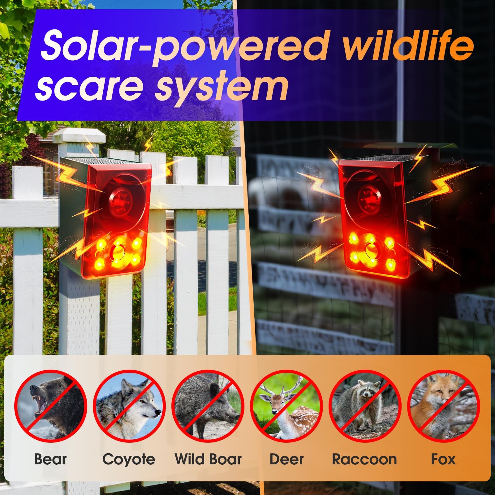 Solar Outdoor Motion Sensor Alarm – Dog Barking & Gunshot Sound, Support Reco…