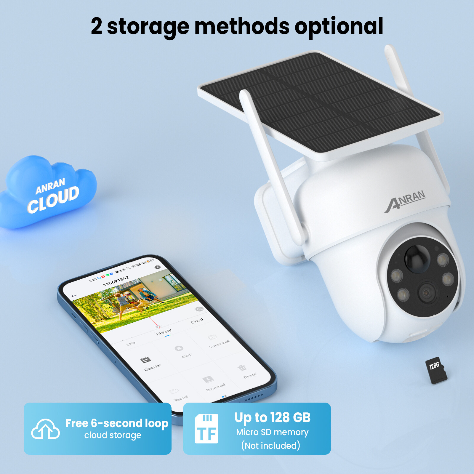 ANRAN 4 Pack Security Camera Wireless Outdoor 5MP 360° PTZ Camera Solar Powered