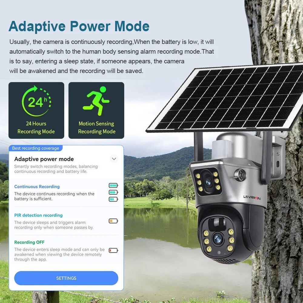 Solar Camera 4G Sim Outdoor Dual Lens WiFi 8MP 4K CCTV Built in Battery PIR Cam.