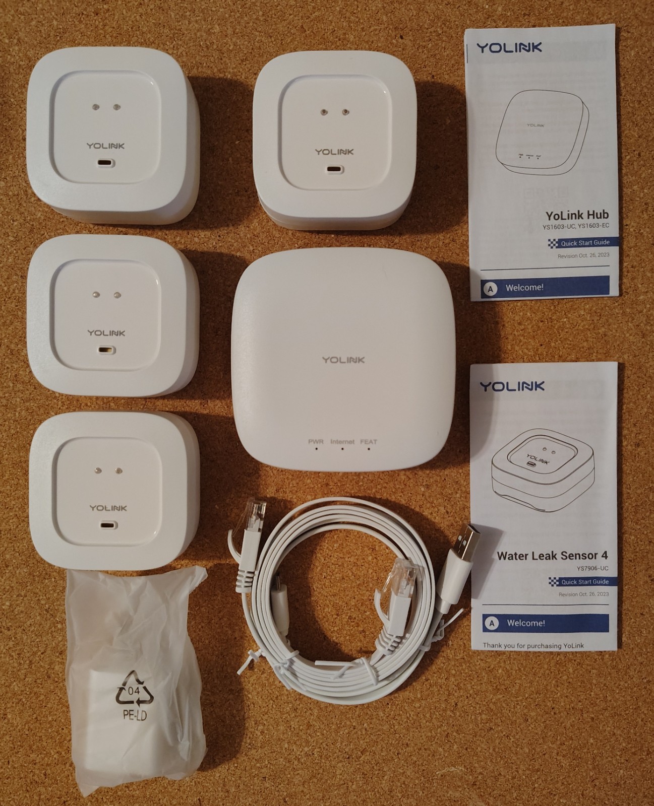 YoLink Water Leak Sensor 4 Kit + Hub Smart Home System WiFi Flood Alert NEW OB