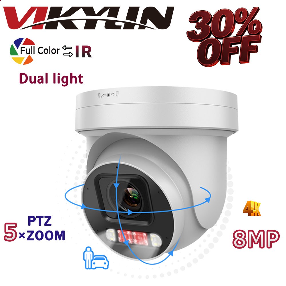 VIKYLIN Color+IR 5×Zoom POE 8MP Network PTZ Camera Onvif no subscription viewer