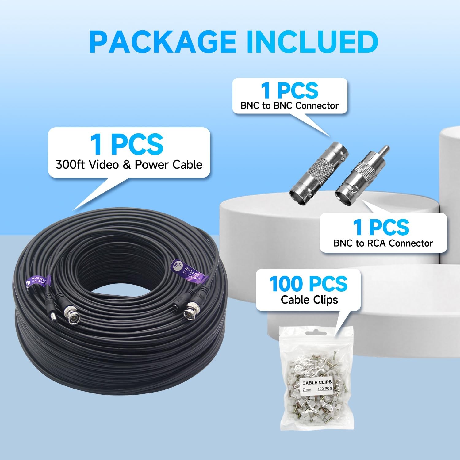 300Ft (91 Meters) 4K 8MP 5MP 2MP 1080P BNC Video and Power Cable, Mini RG59 W…