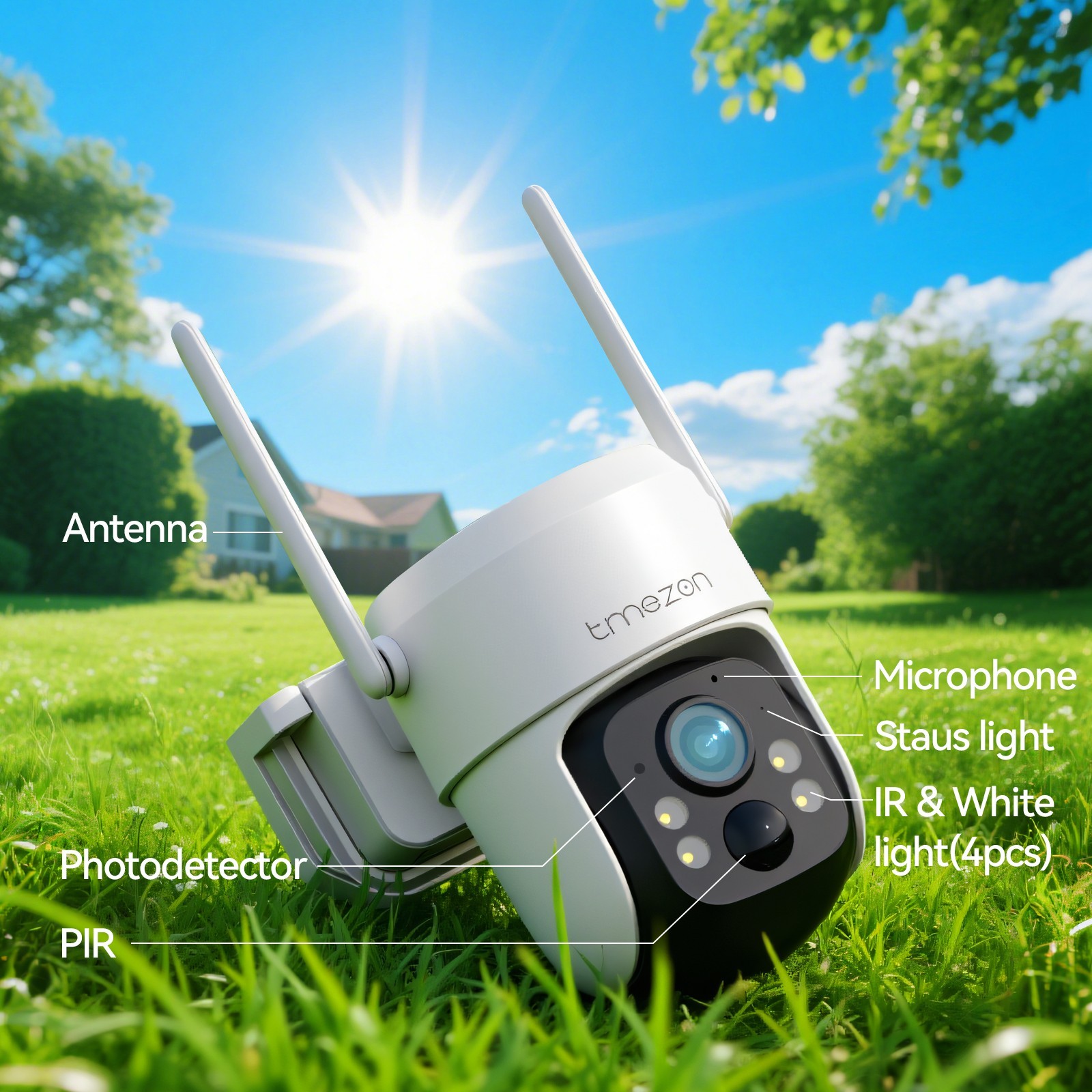 TMEZON Security Camera System Solar Panel 360°PTZ Wireless 3MP Outdoor Home