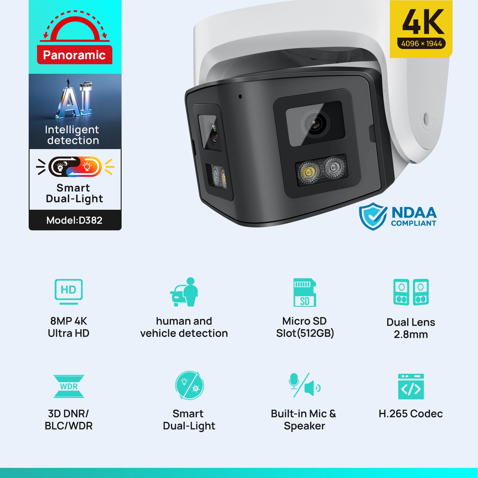 Vikylin 4K 8MP Dual Lens IR+Full Color IP POE Camera 2-Way Audio NDAA Compliant