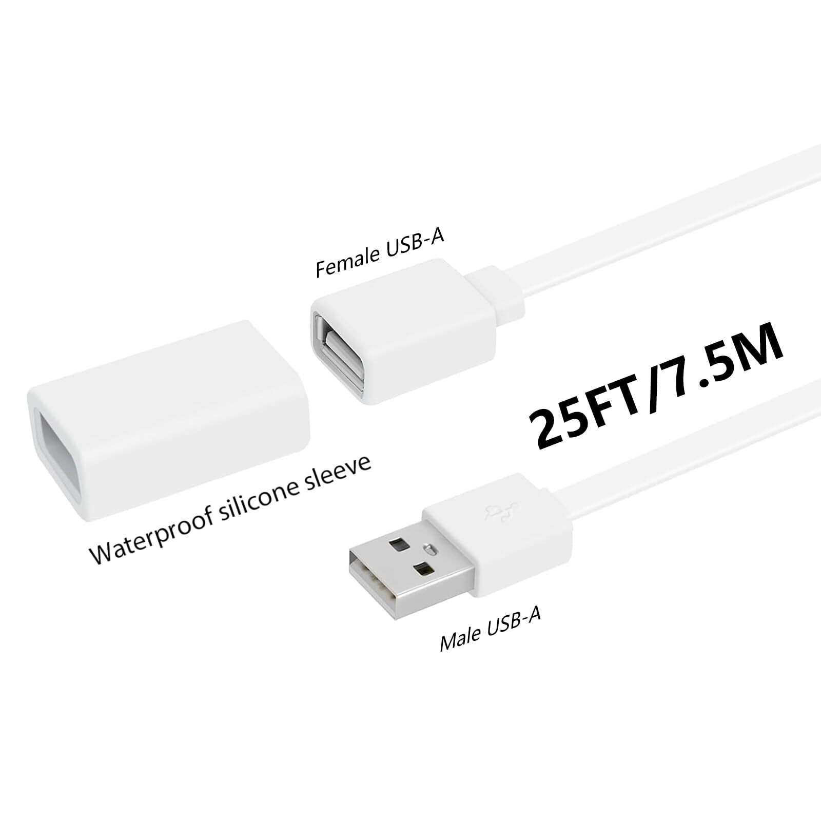 25ft USB Extension Cable Waterproof Flat Power Cord Compatible with WYZE Cam