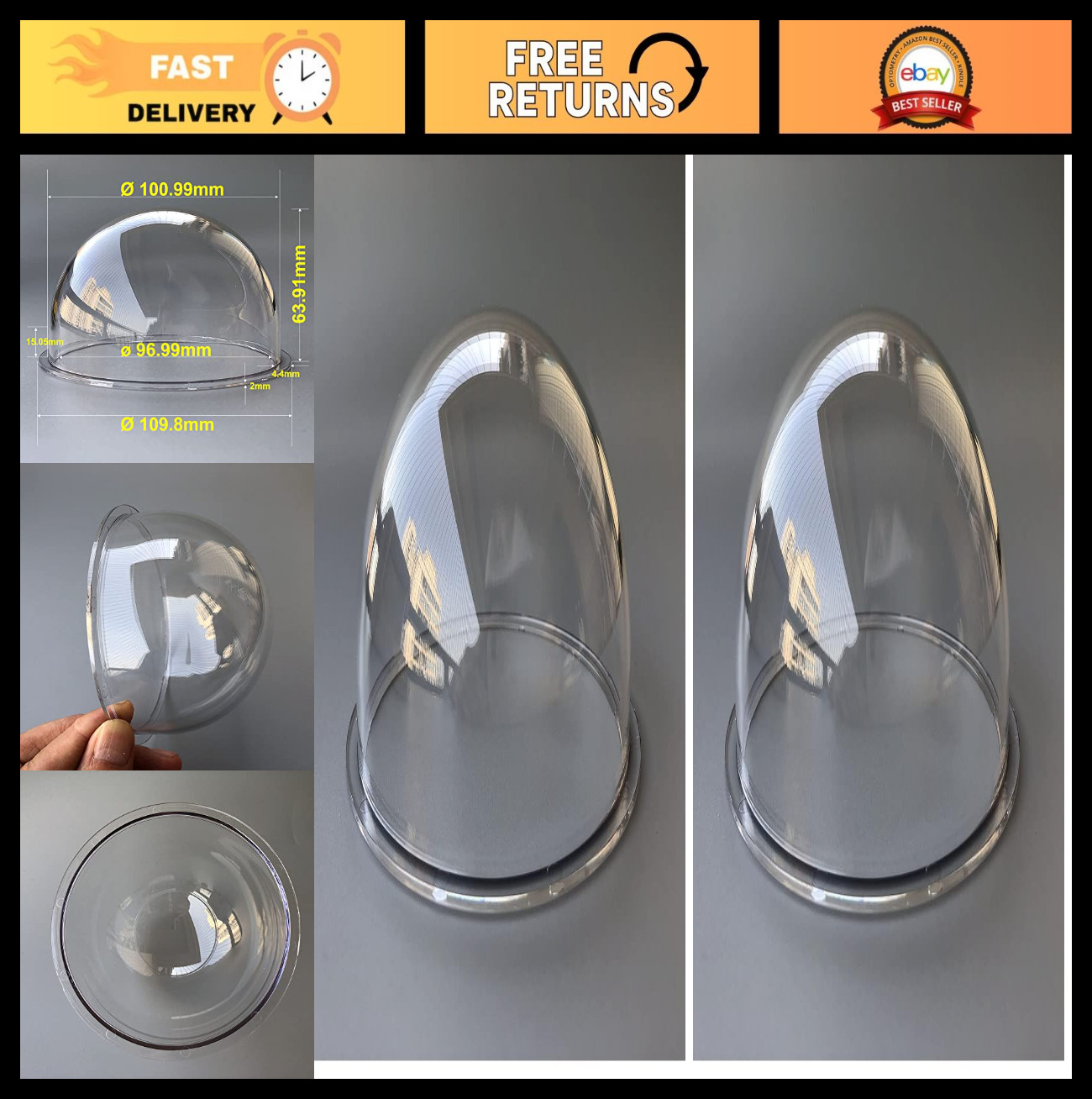 4.3″ Waterproof Polycarbonate CCTV Camera Dome Cover – Clear Protective Case (2