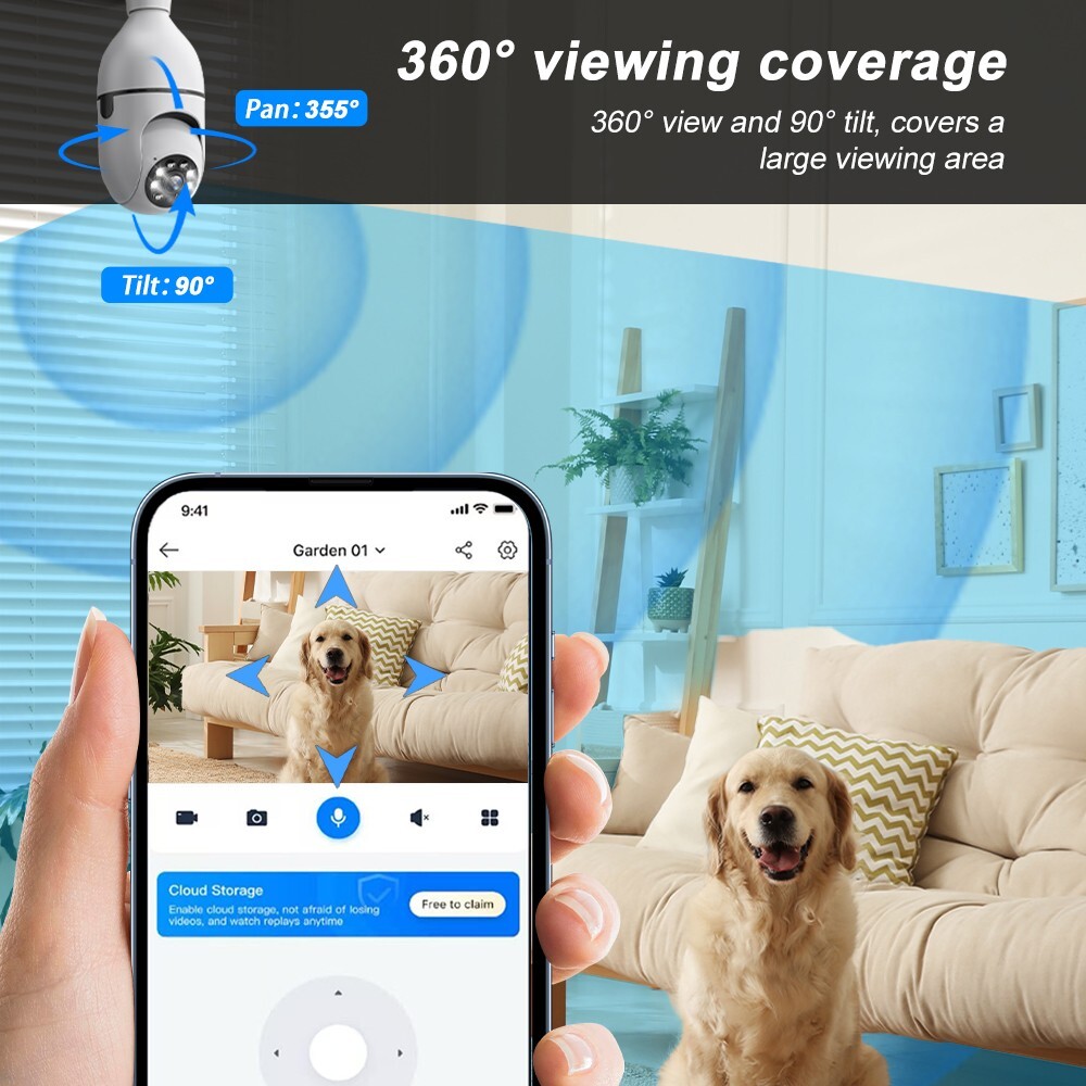 4PCS 5MP Wifi Bulb Camera 360° Color Night Vision Audio Home Security