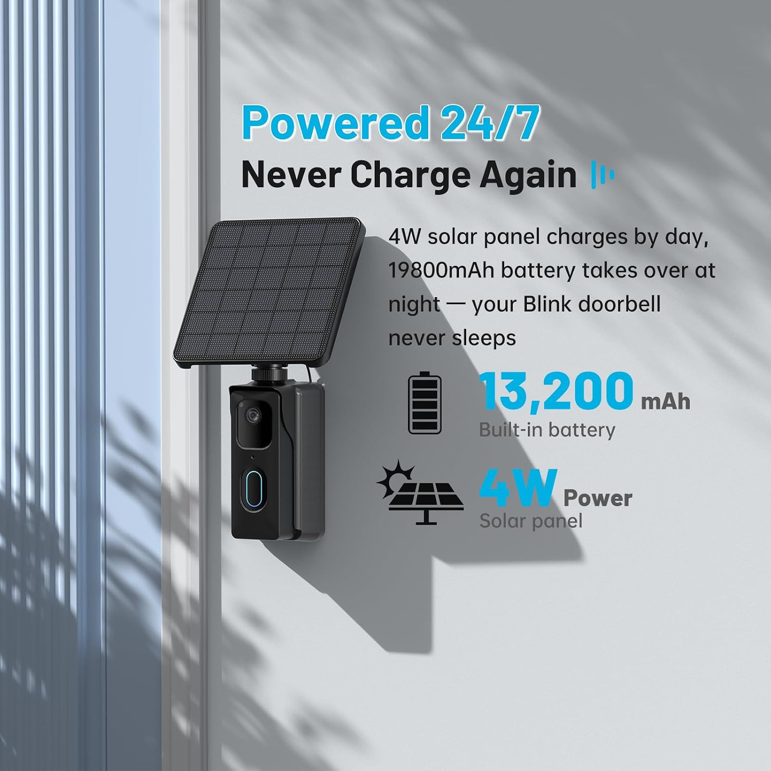 13200Mah Solar Charging Base Station for Blink Doorbell 2Nd Gen, 4W High-Efficie