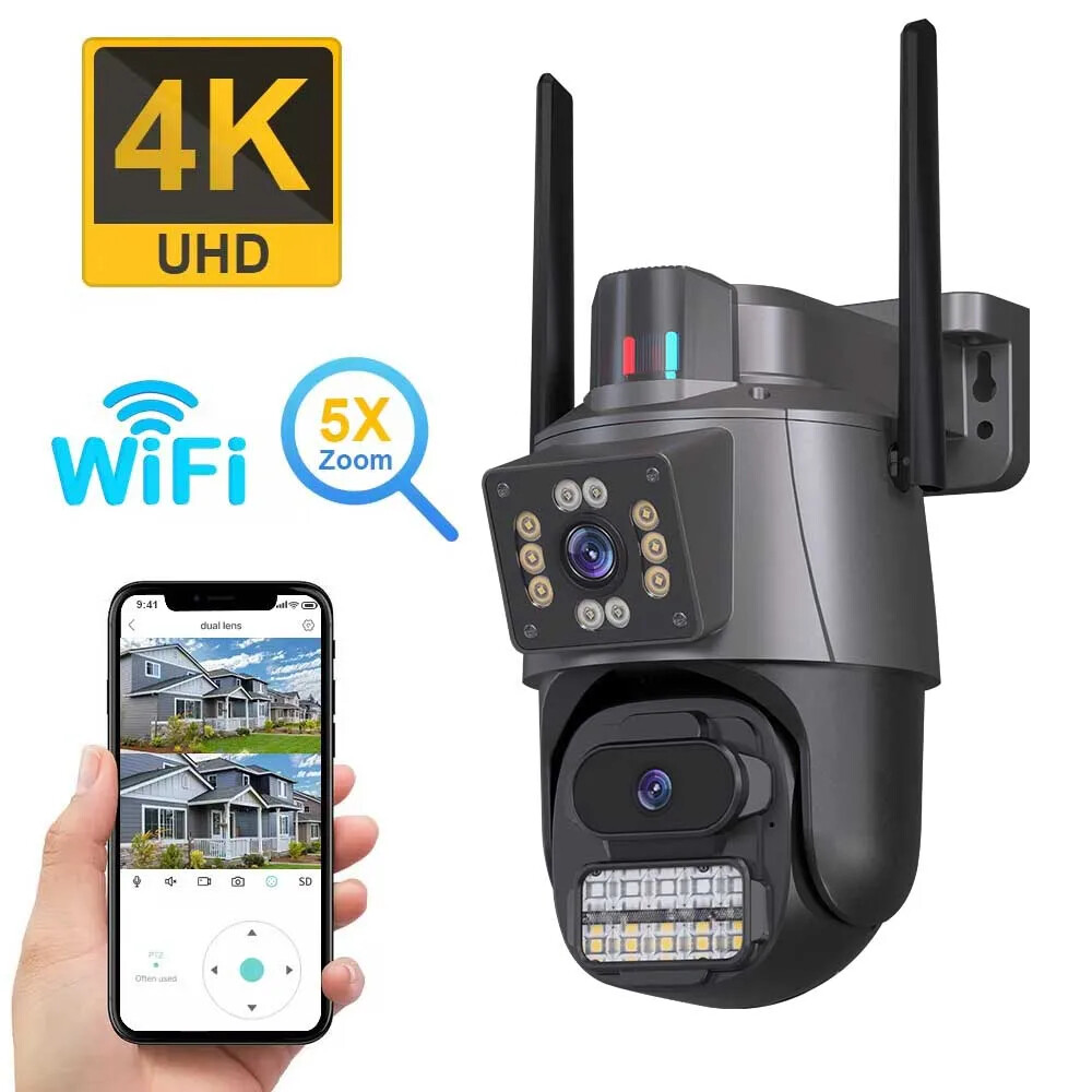 8MP PTZ WiFi Dual Screen Color Night Vision Outdoor 4MP HD Security CCTV Camera