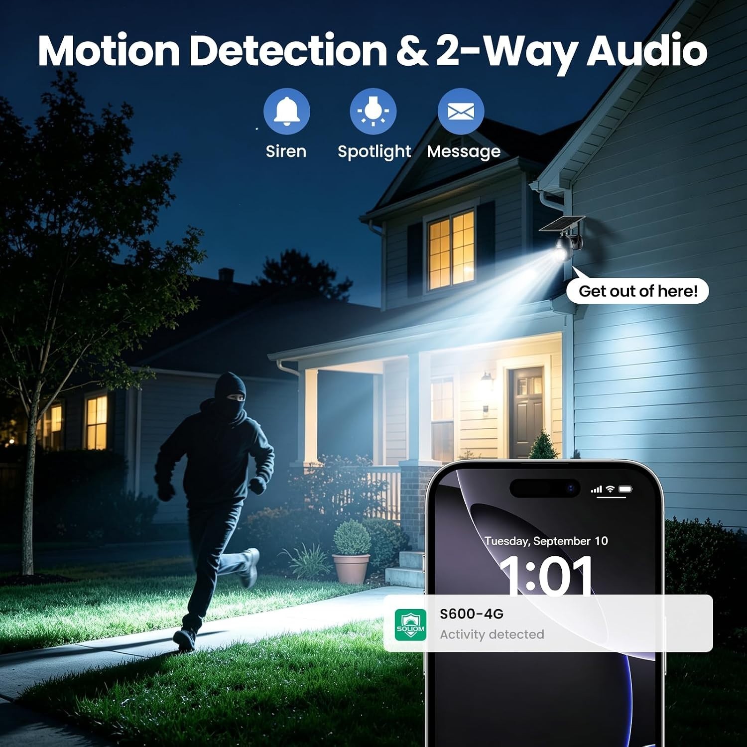 SOLIOM S600 4G LTE Solar Security Camera 1080P Pan Tilt No WiFi Black