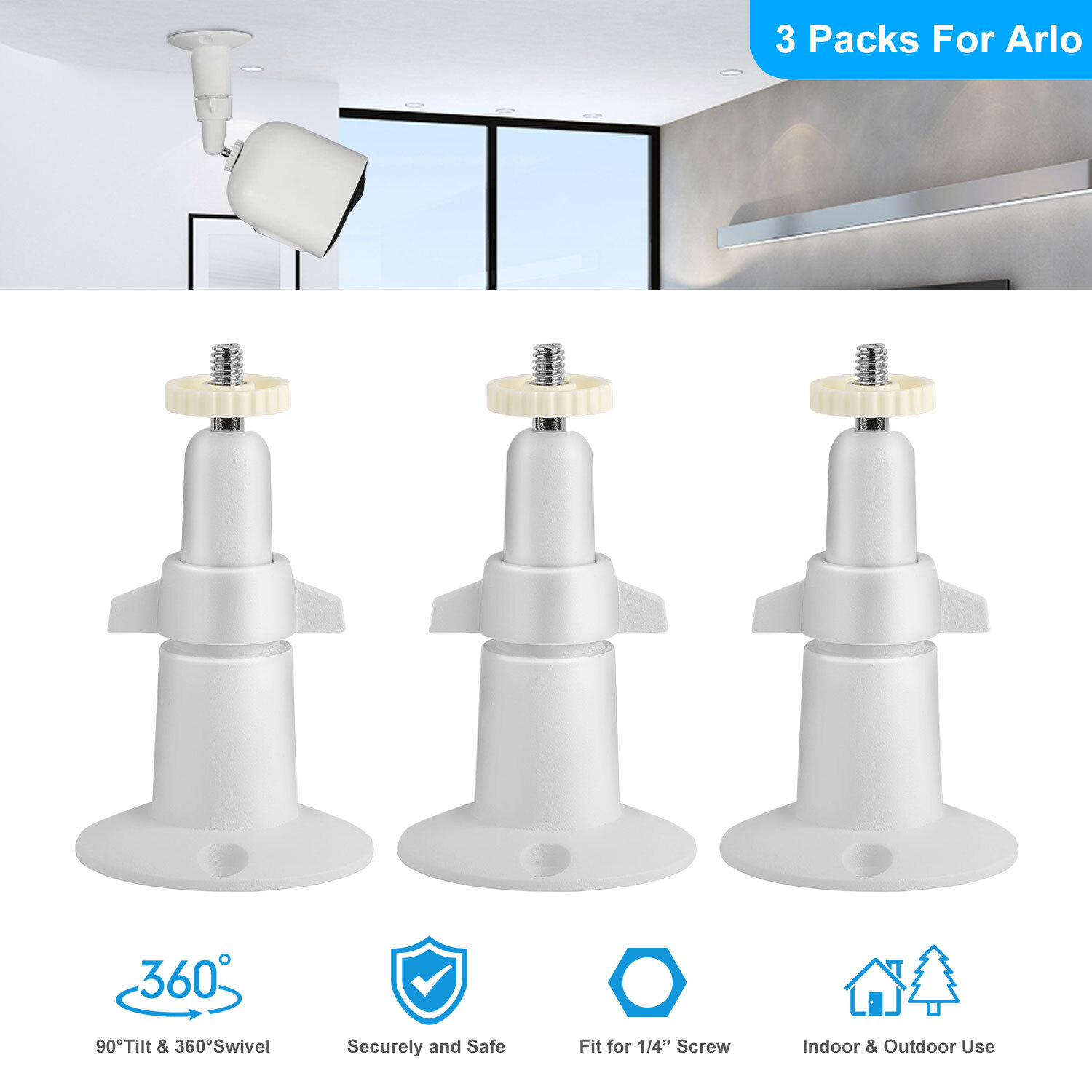3Pcs Security Wall Mount Holder Adjustable for Arlo or Pro Camera Indoor Outdoor