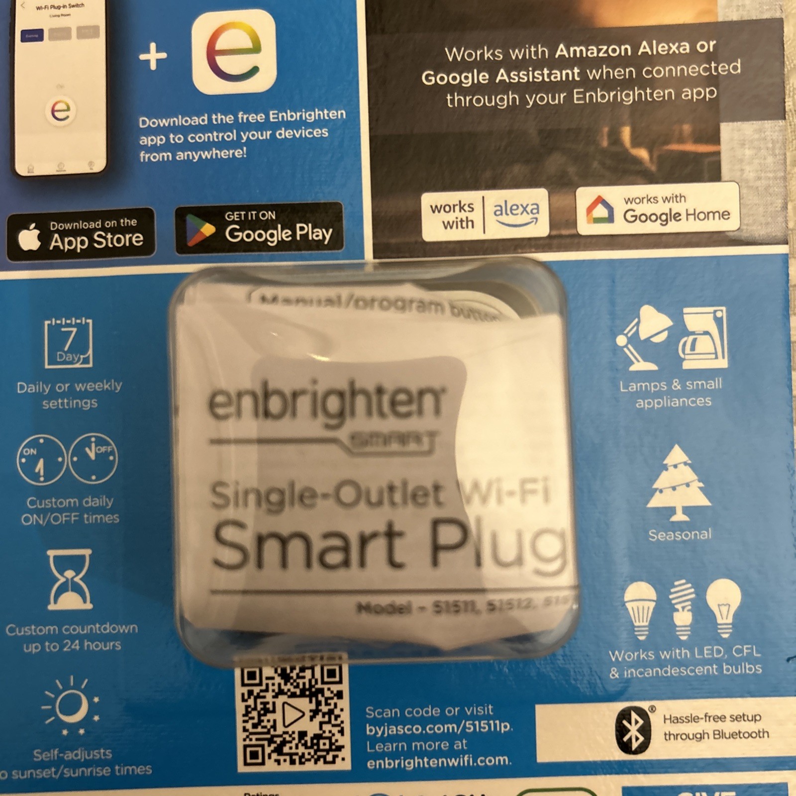New – Enbrighten Smart Plug Single-Outlet Wi-Fi – 2.4GHz – Mobile Voice Control
