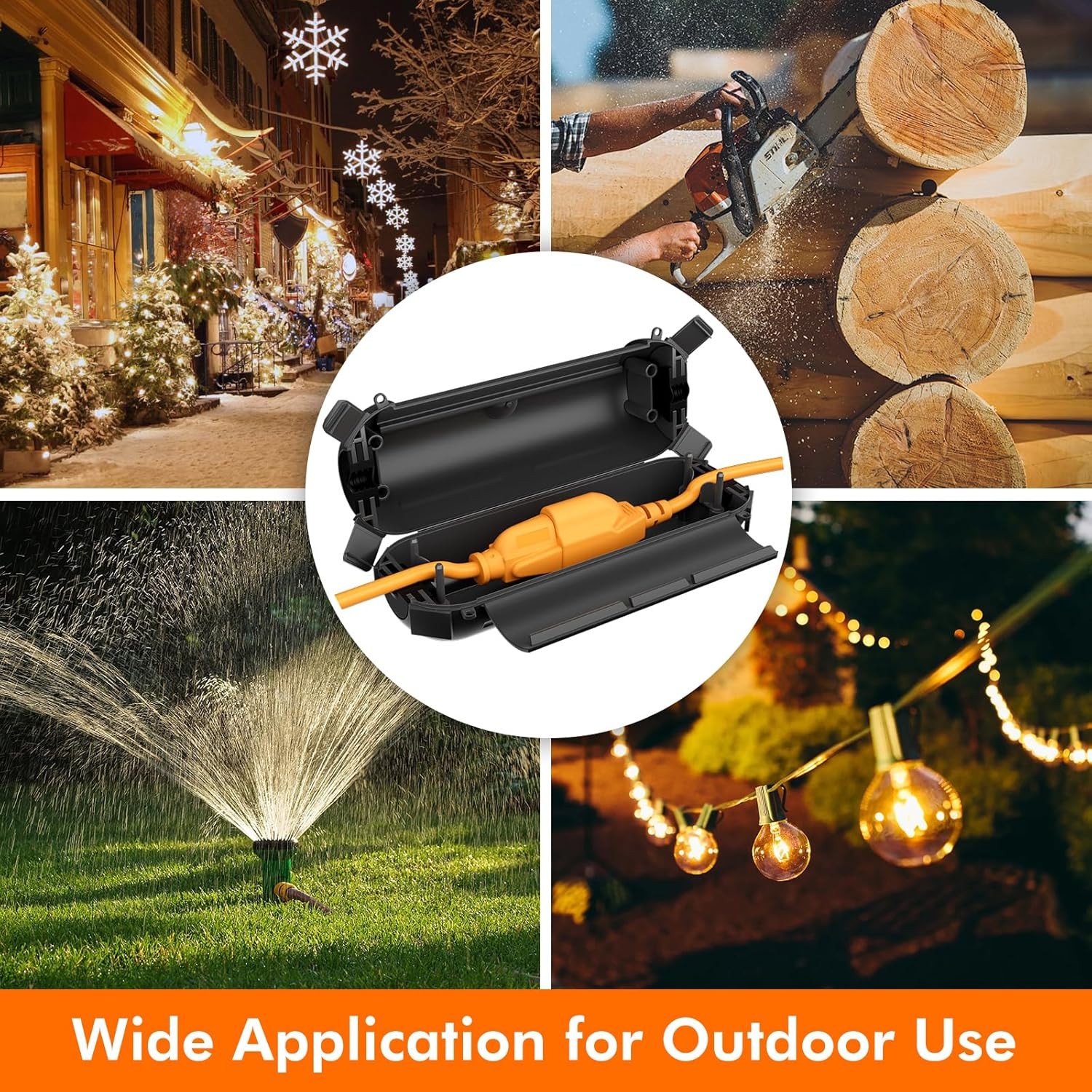 Restmo 2 Pack Compact Outdoor Extension Cord Cover, IP44 2 Pack, Black