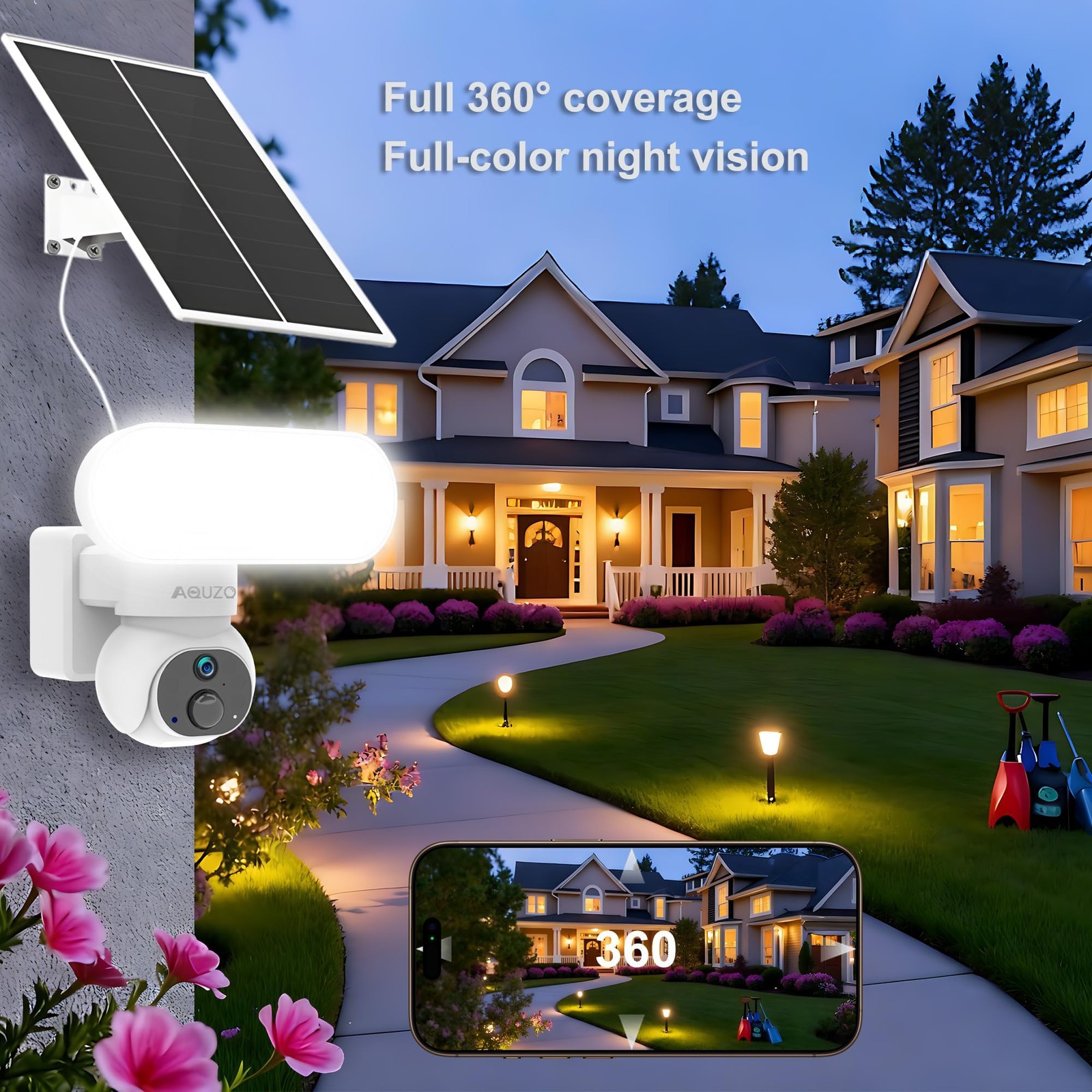 Solar Floodlight Camera with 1500LM Bright Lights-2K Wireless Outdoor Securit…