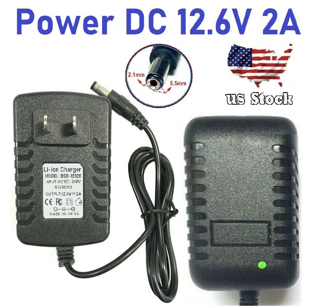 (US) DC 12.6V 2A Power Supply Adapter Replacement Charger For Lithium-ion