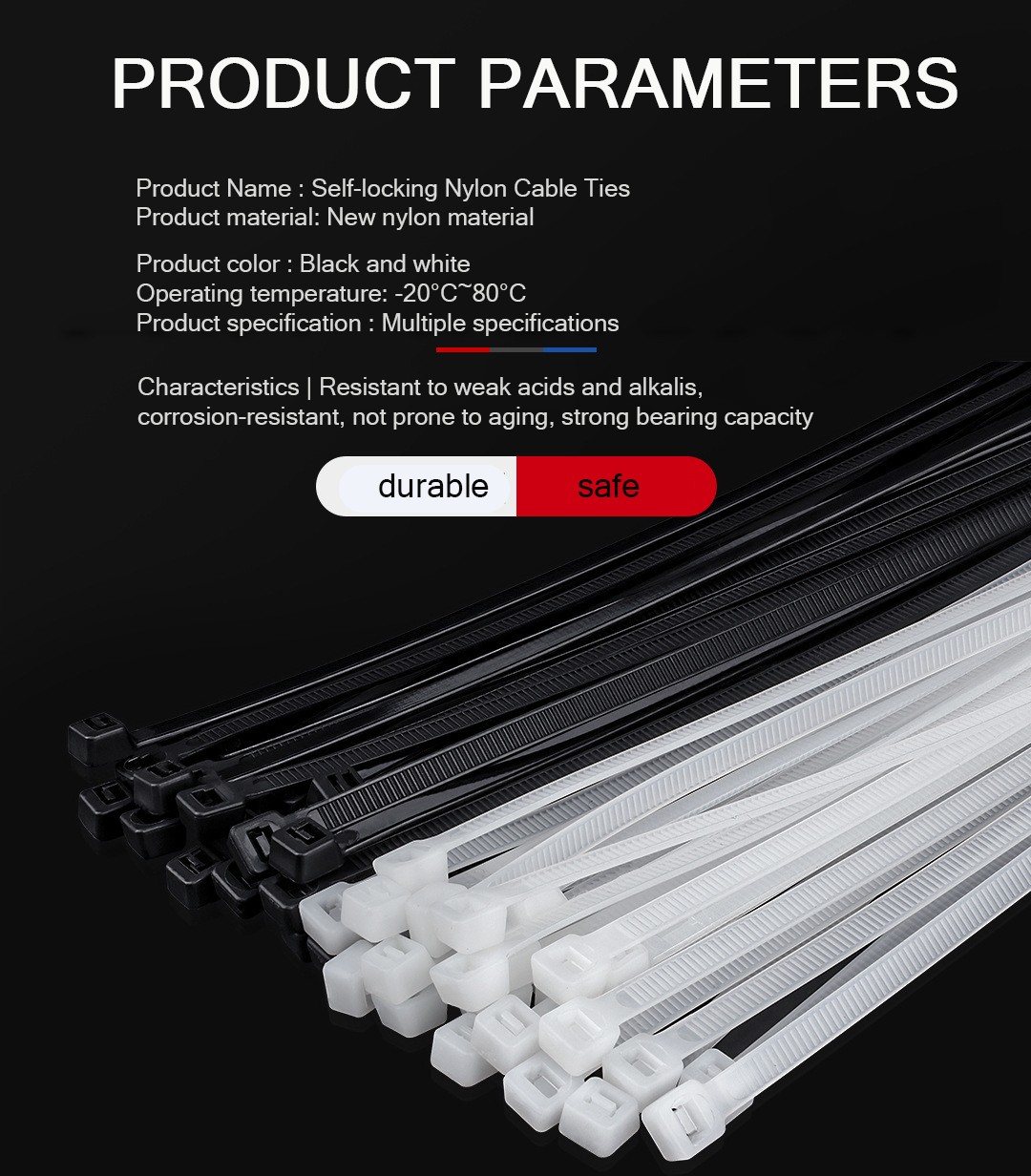 100-Pack Wholesale Nylon Cable Ties |Self-Locking Cable Ties 4×200 mm, 3.6 mm US