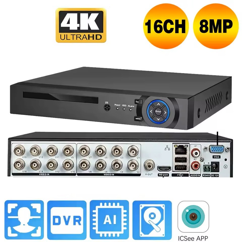 16 Channel Security Recorder DVR for 8MP Hybrid AHD/TVI/CVI/CVBS/IP Analog H.265