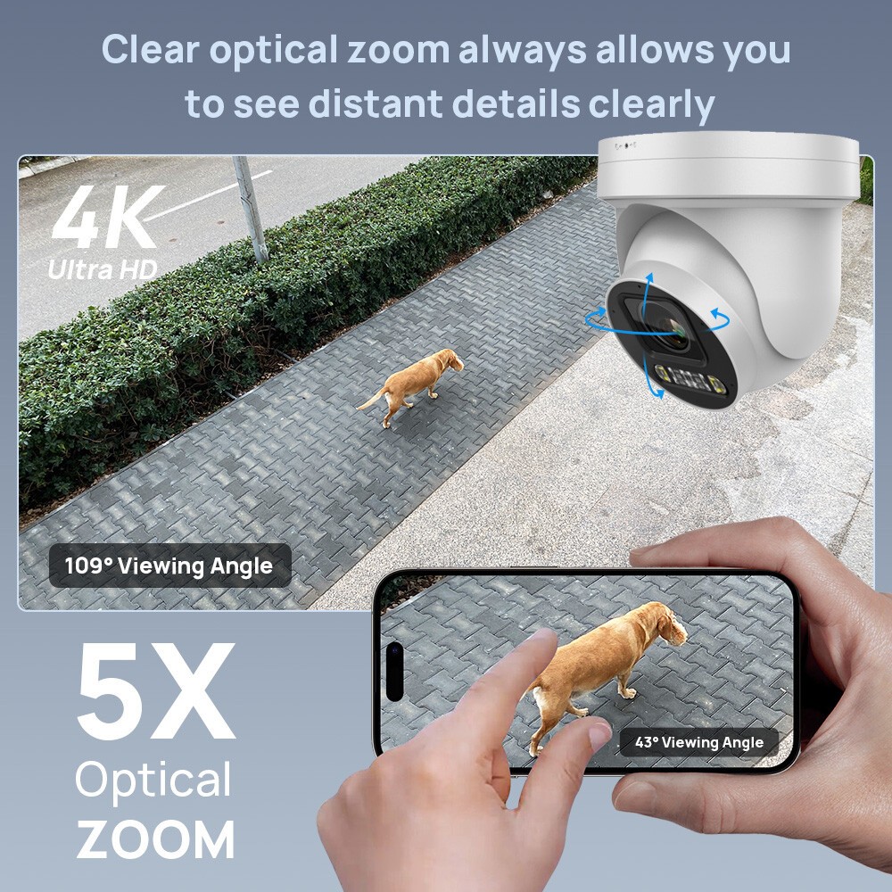 Vikylin 4K 8MP PTZ POE IP Camera Outdoor with 5XOptical Zoom Human Vehicle Detec