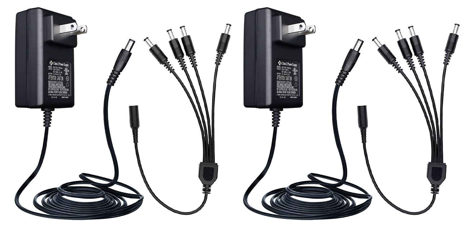 2 Pack 12V 2A 6ft Long Power Adapter, AC 100-240V to DC 12V 2A (2000mA) & 4-W…