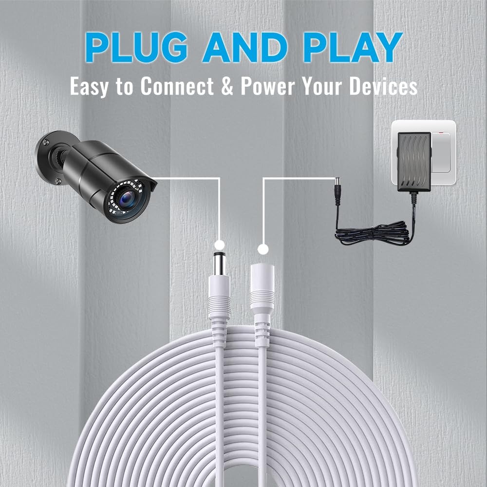2 Pack 10M 33ft Power Extension Cable, 2PCS DC 12V 2.1mm x 5.5mm Power Adapte…