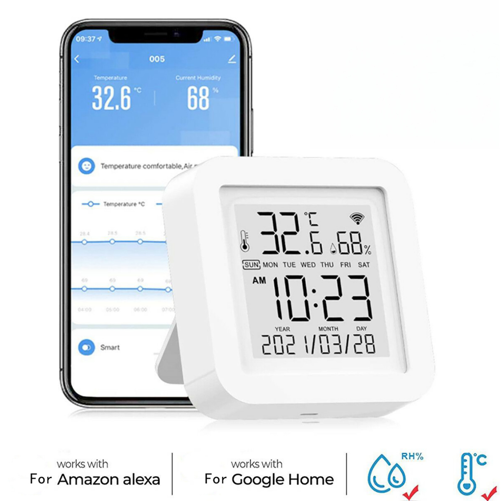Thermometer Hygrometer Wi-Fi Temperature Humidity Sensor Monitor ℃/℉ switch